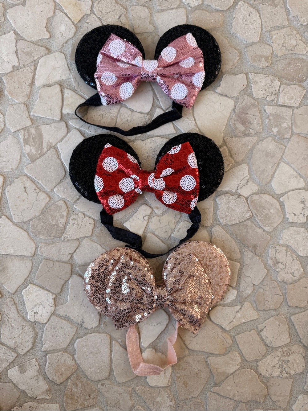 Kids Sequin Mouse Ear Headband with Bow - Pink/Red/Rose Gold